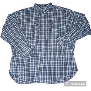 Ralph Lauren Sport Men's XL Blue White Plaid Long‎ Sleeve Button Up Cotton